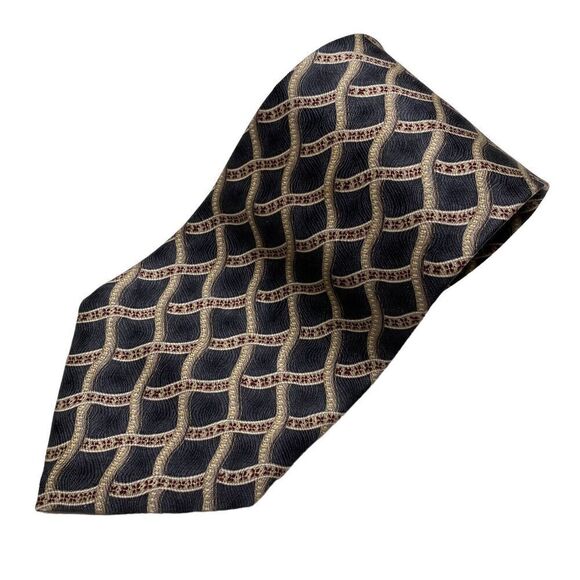 Geoffrey Beene Tie Men's Necktie Silk Black Geometric Brown Maroon USA - Picture 1 of 7